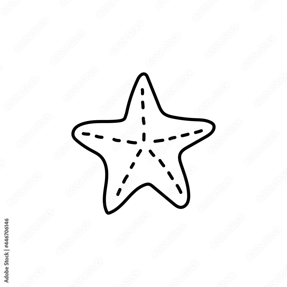 starfish icon in flat black line style, isolated on white background starfish icon in flat black line style, isolated on white background