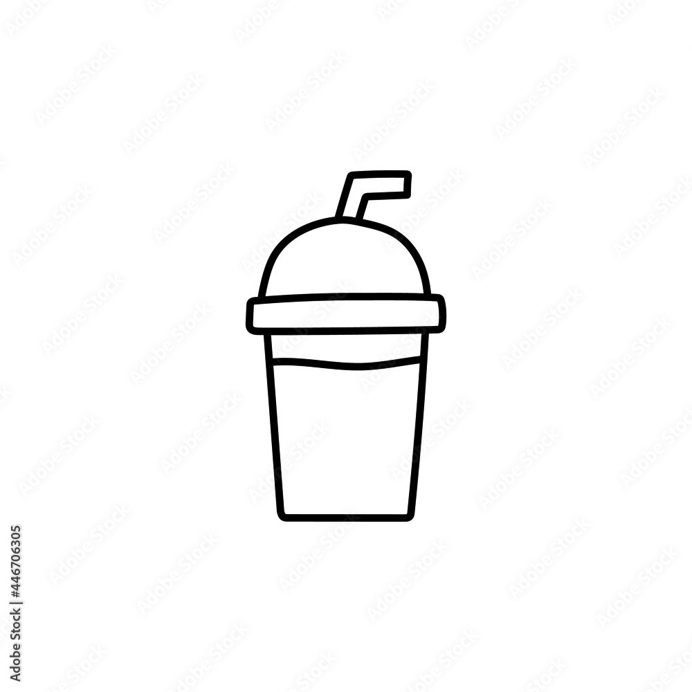  juice cup, smoothie icon in flat black line style, isolated on white background 