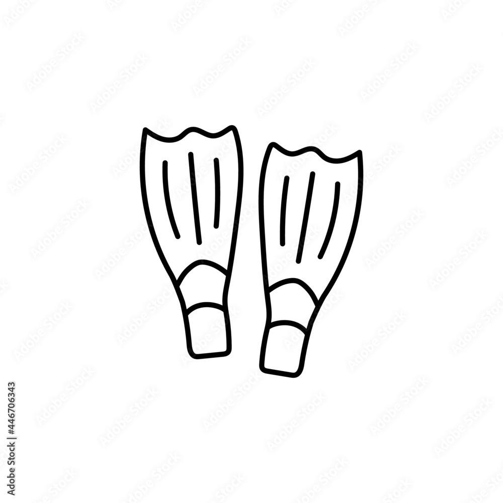 Flipper diving icon in flat black line style, isolated on white background Flipper diving icon in flat black line style, isolated on white background