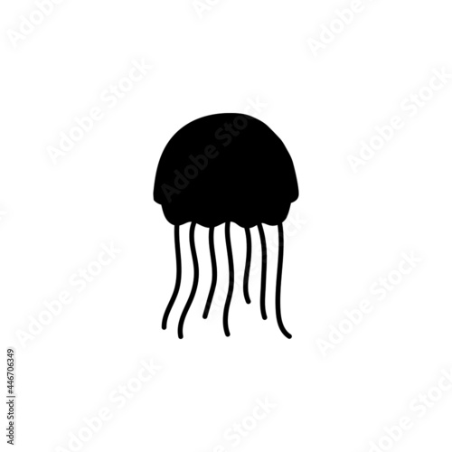 jellyfish icon in solid black flat shape glyph icon, isolated on white background 
