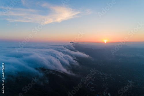 Aerials Malibu Santa Monica Mountains Sunset Misty Covered, California © Neil