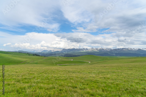 Grassland and mountains in a sunny day. Photo in Kalajun grassland in Xinjiang, China. © Vink Fan