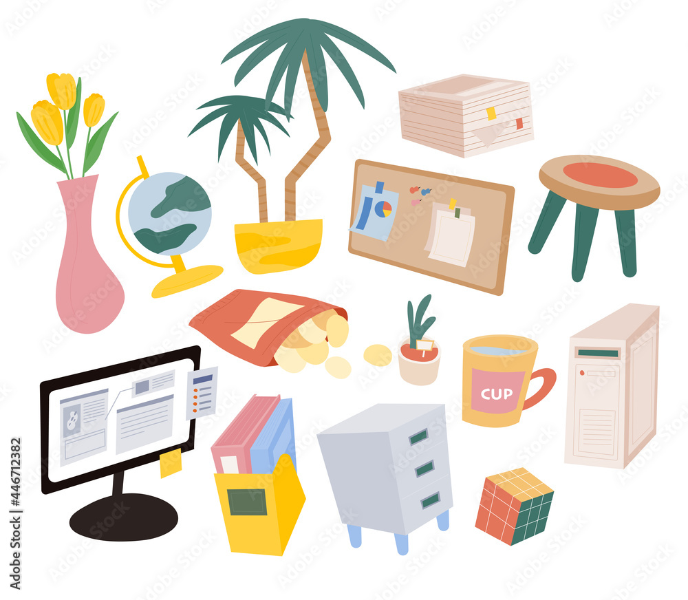 Things for the home office. Hand drawing style object illustration. Things for the home office. Hand drawing style object illustration.