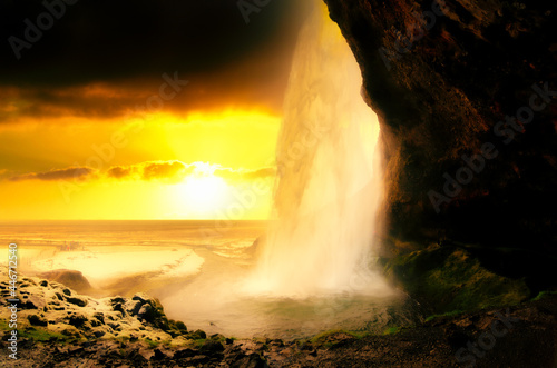 Photo of Seljalandsfoss Waterfall during sunset in Iceland