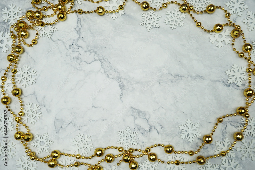 Christmas Ornament border frame on marble ackground Christmas Ornament border frame on marble ackground