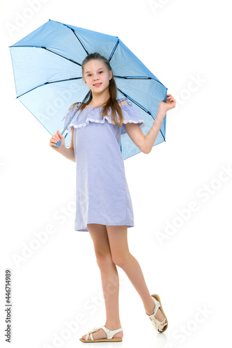 Full Length Portrait of Cute Teenager Posing in Studio Against W