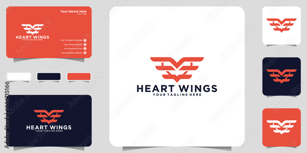 winged heart logo icon and business card design winged heart logo icon and business card design