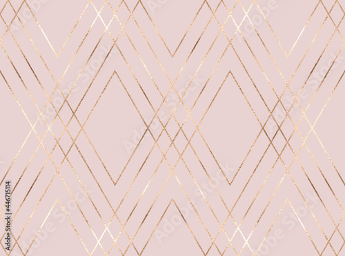 Elegant gold geometric seamless pattern with rhombus mesh. photo