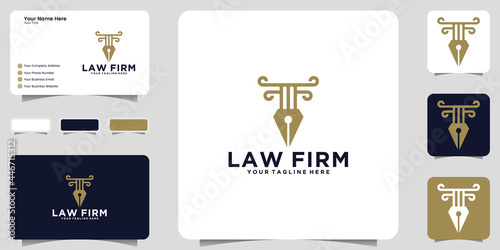 pen and law justice logo, icon and business card design