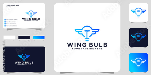 light bulb logo and wings with line art style and business card inspiration