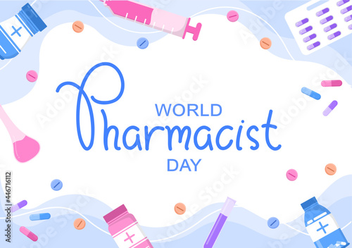 World Pharmacists Day Which Is Held on September 25th. Doctor, Medicine and Pills Concept. For Background, Banner or Poster Landing Page Vector Illustration