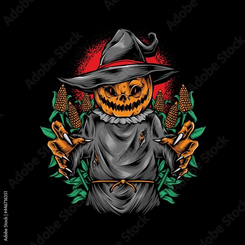 scary pumpkin scarecrow vector illustration