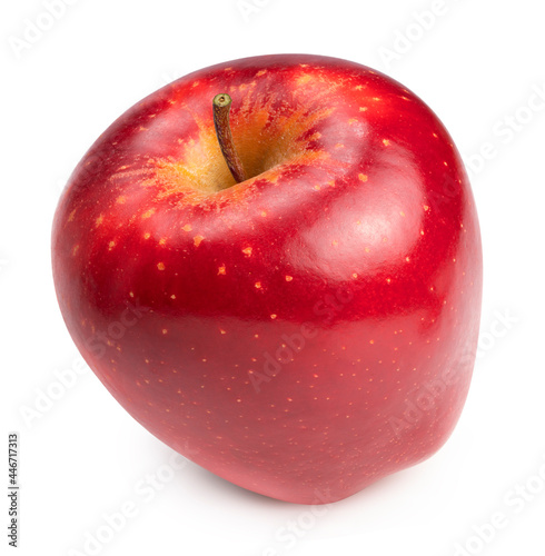 Fresh Red Apple with leaves isolated on white background, Red Royal Gala apple on white background With clipping path.