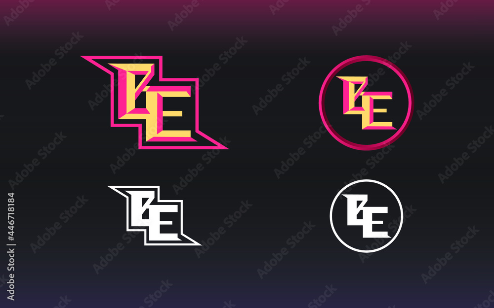 BE letter logo with gaming style and contemporary colors BE letter logo with gaming style and contemporary colors