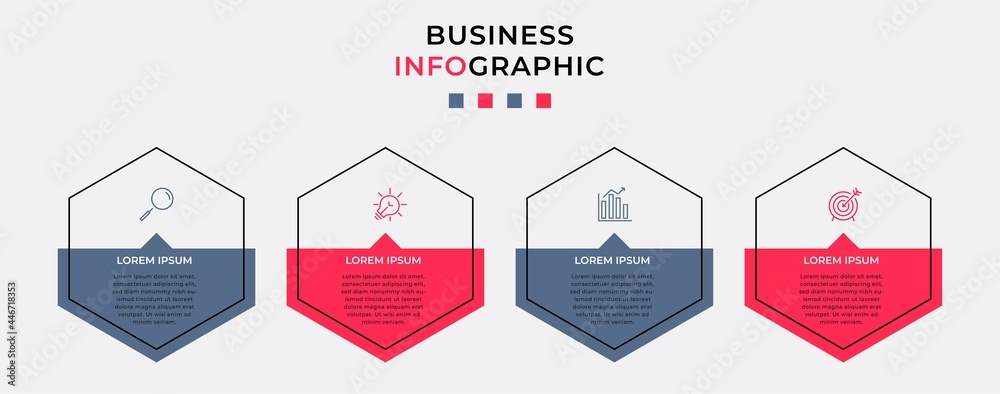 Minimal Business Infographics template. Timeline with 4 steps, options and marketing icons .Vector linear infographic with two circle conected elements. Can be use for presentation. Minimal Business Infographics template. Timeline with 4 steps, options and marketing icons .Vector linear infographic with two circle conected elements. Can be use for presentation.