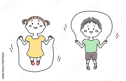 なわとびをする男の子と女の子