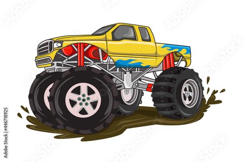 fire monster truck on the mud vector