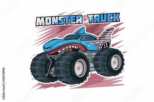 shark scream monster truck hand drawing