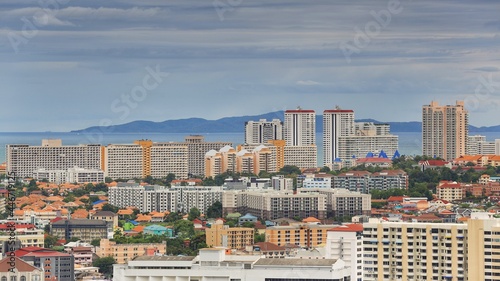 beautiful panoramic view of hotel building in Pattaya city where is the favorite tourist destination in Thailand