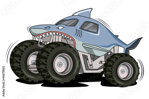 shark monster truck vector