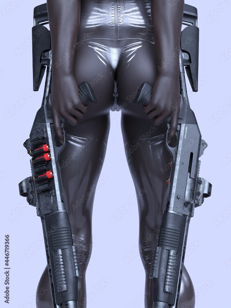 3D rendering illustration black girl shooter