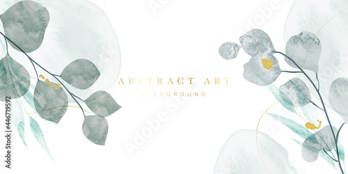 Golden Wild Flowers line art background vector. Luxury abstract art background with artificial flowers, Gold leaves, eucalyptus, trending hydrangea and summer blooms. Botanical wedding wallpaper. 