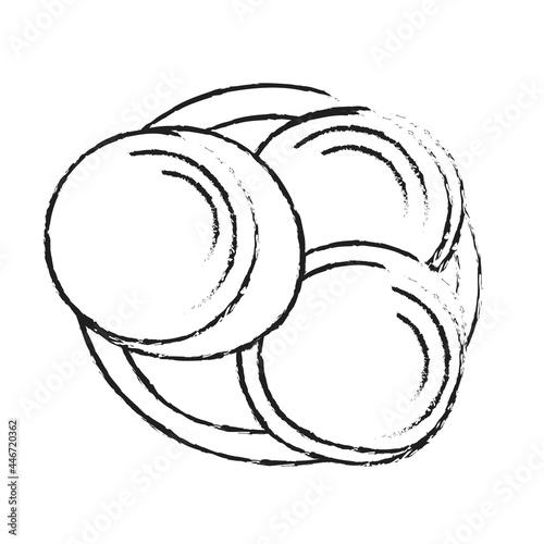 Ink drawing pieces of eco-friendly homemade soap. Vintage graphics and handwork. Black sketch outline.