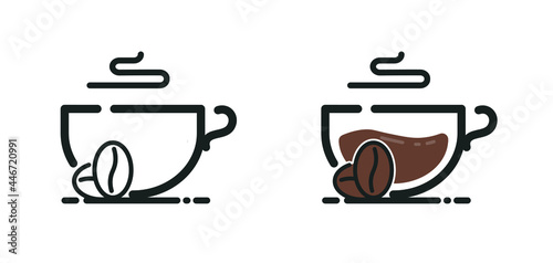 Icons of coffee cups with beans on the side.