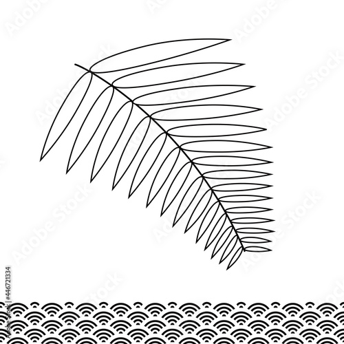 日本のお正月に飾る縁起の良いウラジロと和柄。線画のベクターイラスト。年賀状に最適。