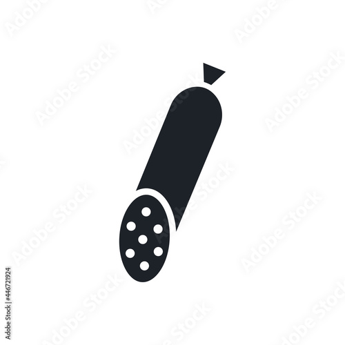 Smoked sausage salami silhouette. Black isolated silhouettes. Fill solid icon. Modern glyph design. Vector illustration. Meat products. Food ingredients