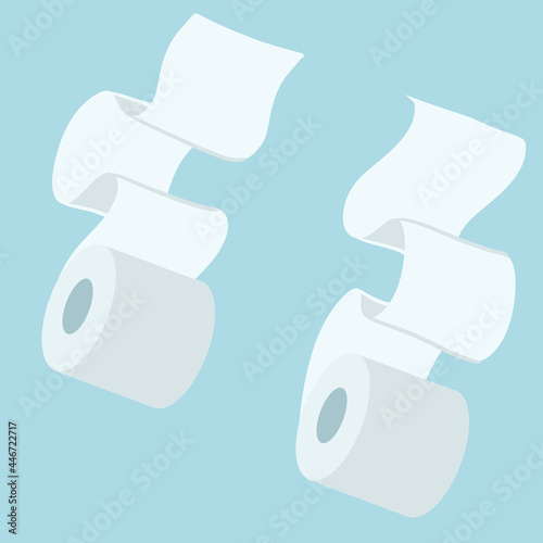 Set of toilet paper. Bath element. White object. Several rolls of paper towels on blue background. Flat cartoon