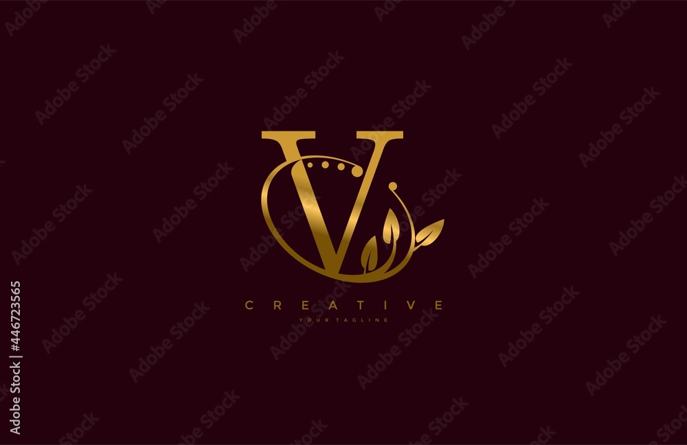 Golden Beauty Flourishes Initial Typography V Logogram Golden Beauty Flourishes Initial Typography V Logogram