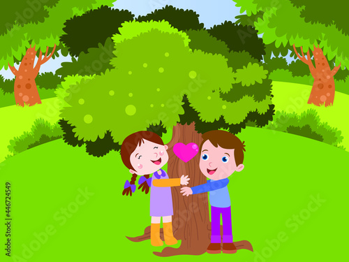 Save the tree 2D cartoon concept for banner, website, illustration, landing page, flyer, etc.