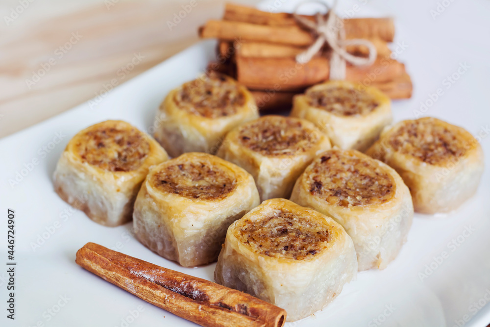 Traditional Turkish Dessert Baklava with Walnuts 