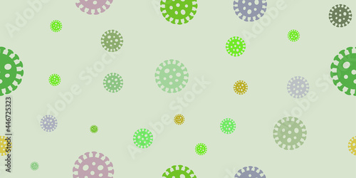 Seamless virus in green tones. Coronavirus or COVID-19 cells background, new virus, vector of Corona disease outbreak situation concept. Vector illustration.