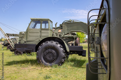 Self-propelled scraper with a uniaxial tractor MoAZ-546P produced by the Mogilev Automobile Plant named after CM. Kirov.  Park complex of history of technology named after K.G. Sakharov in Togliatti.  photo