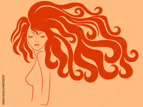 Lady with sensual face and hair in flow