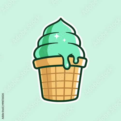 Matcha Ice cream  Icon Illustration Logo concept isolated  flat cartoon style