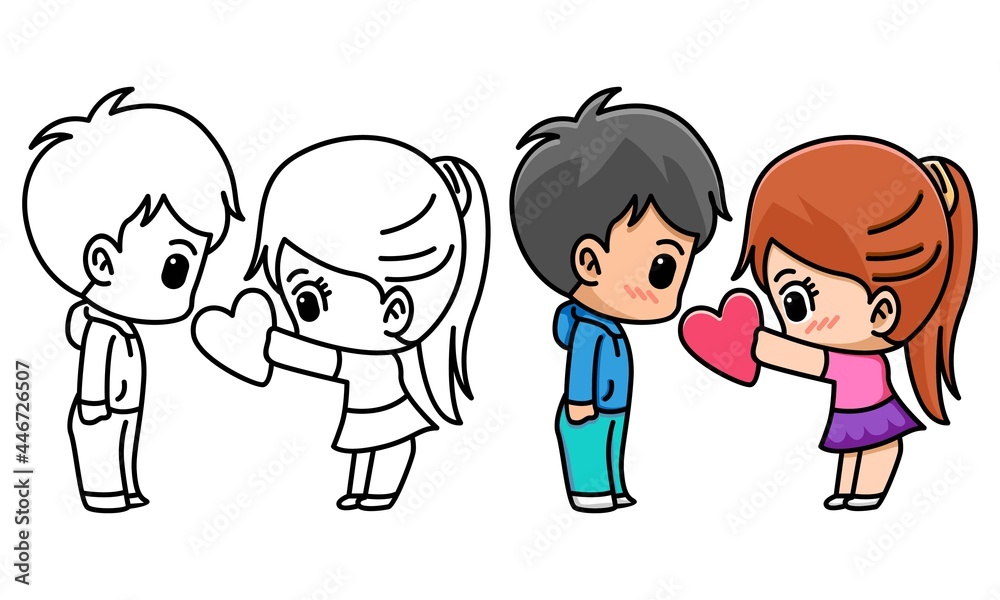 girl give heart to her boyfriend coloring page for kids girl give heart to her boyfriend coloring page for kids