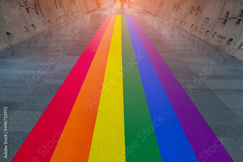 Photography Gay pride rainbow colors or  LGBT colors is in underground tunnel