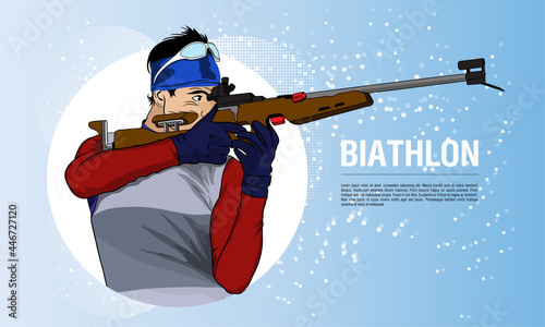 Biathlete athlete, in the hands of a sports rifle for hitting a target..