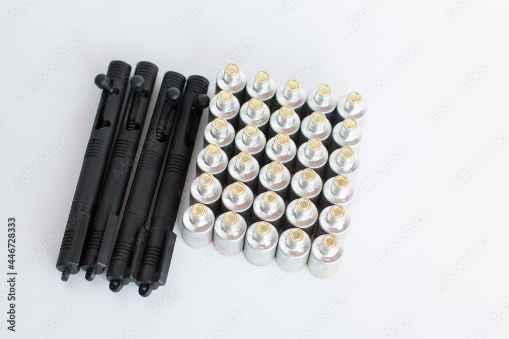 plastic launch device of a signal rocket. Colored flares plastic launch device of a signal rocket. Colored flares