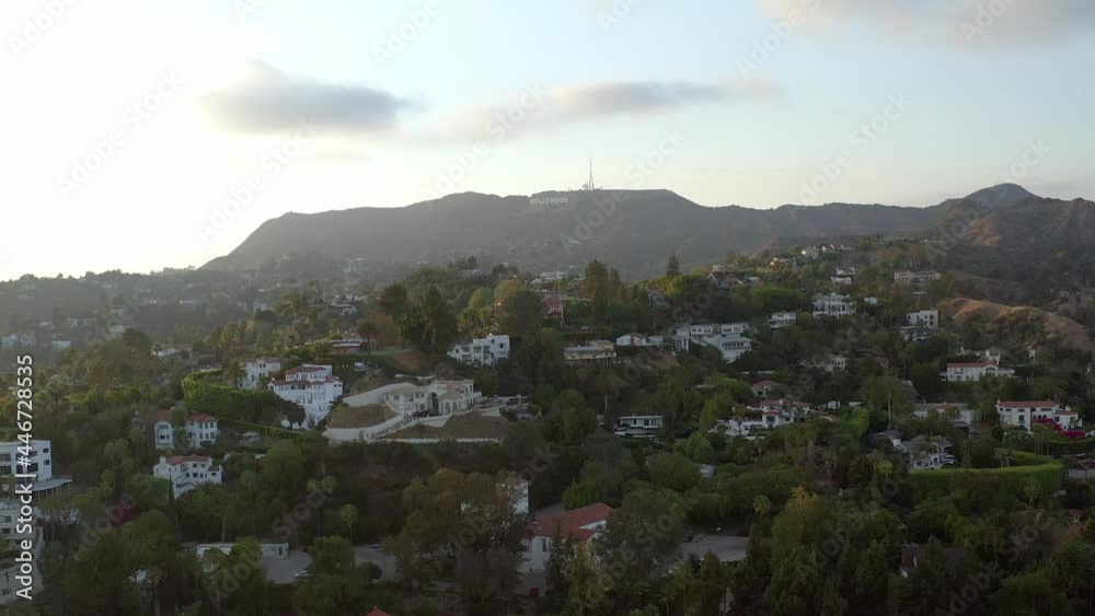 Aerial, landscape and Hollywood sign in the mountains, drone view Aerial, landscape and Hollywood sign in the mountains, drone view