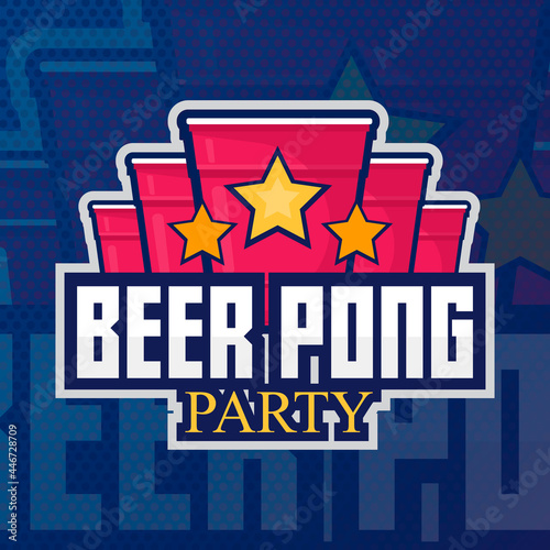 Beer pong party logo or game label. Vector illustration