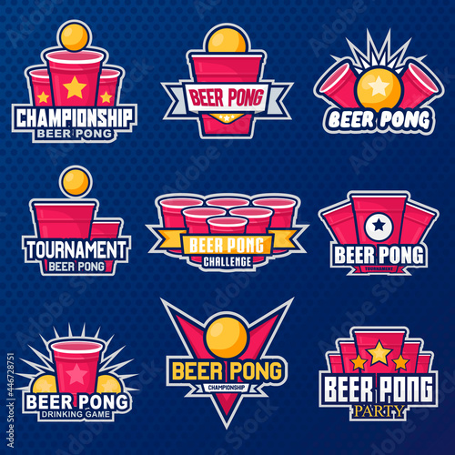 Beer pong party logo or game label. Vector illustration photo