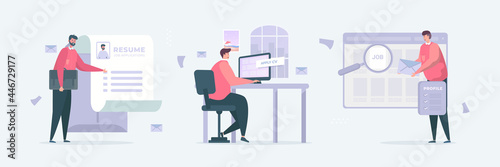 Illustration set of freelancer looking for a new job with apply document concept