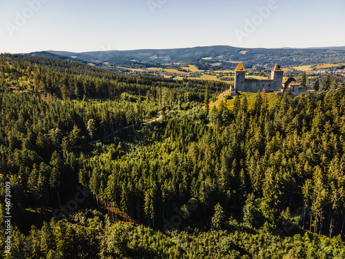 Kasperk Castle in a sunny autumn day. Pusty Hradek viewpoint. South Bohemia, Sumava. Czech Republic photo
