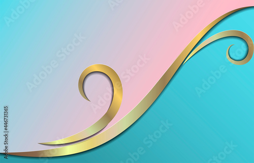 Abstract turquoise and pink background with flowing golden lines.