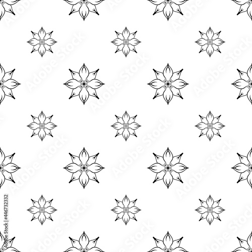 hand-drawn floral and mandala outline repeat pattern, repeat pattern for textile, fabric, web backdrop, and packaging. pattern added to the swatch panel.