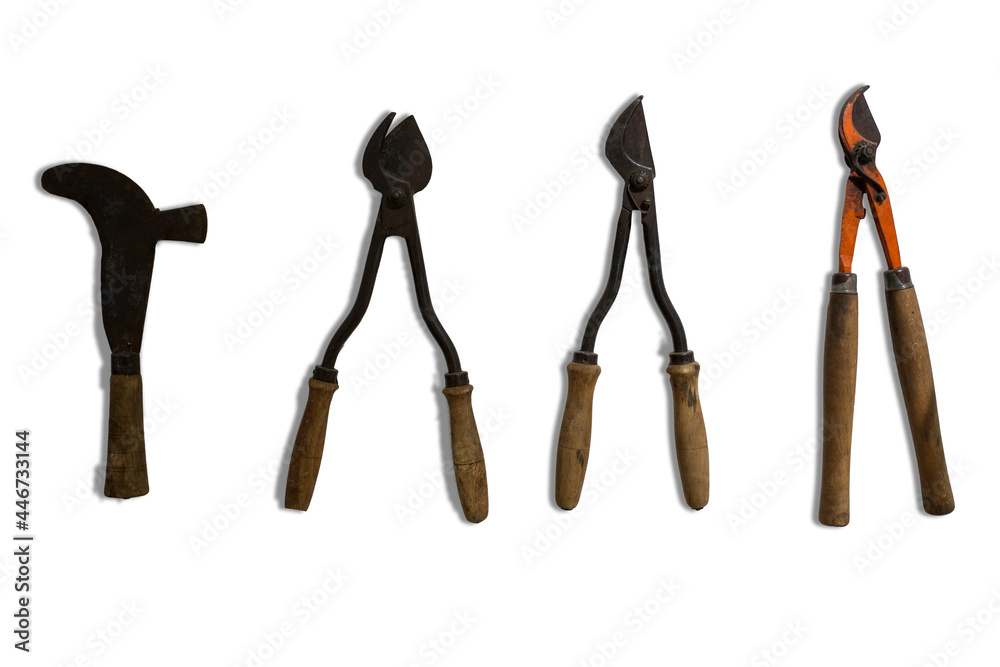 Several kind of old Pruning shears used for vineyard works Several kind of old Pruning shears used for vineyard works
